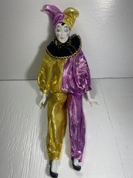 Golden And Purple Porcelain Jester Doll Made In Taiwan