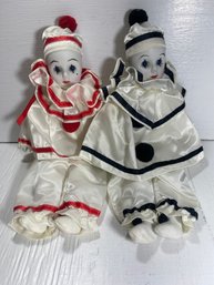 Set Of 2 Porcelain Jester Clown Dolls