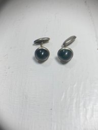 Set Of Green And Silver Tone Cuff Links