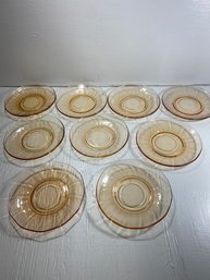 Set Of 9 Orange Depression Glass 6' Plates