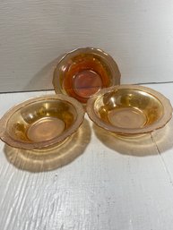 Set Of 3 Orange Depression Glass Floral Mini Bowls