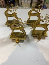 Set Of 4 Brass Plate Reindeer Stocking Holders Made In India