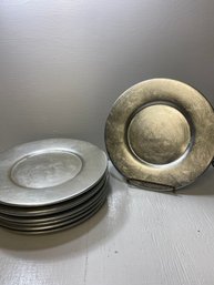 Set Of 8 Pier One Imports Silver Decorative Plates 12.75' Diameter