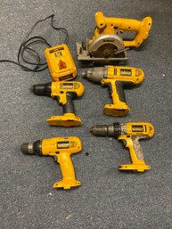 Lot Of 6 Dewalt Power Tools - Drills, Saw, Charger, And Impact Driver