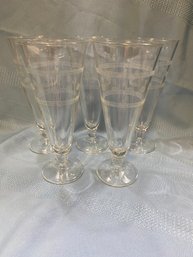Set Of 5 Etched Stripes And Polka Dots 7.5' Champagne Flutes Crystal (?)