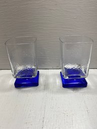 Set Of 2 Blue Glass Decorative Glasses