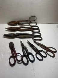 Lot Of 7 Tin Snips Various Brands And Sizes
