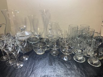 Set Of 26 Princess House Etched Crystal Glasses, Jars, Pitcher, And More