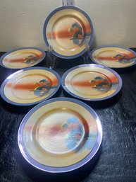Set Of 6 Made In Japan Sunset Lake Plates 7 3/8' Plates