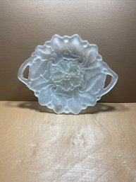 Vintage Indiana Glass Frosted Rose Floral Handled Platter/ Serving Tray