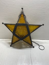 Rustic Yellow Stained Glass Hanging Star Candle Holder
