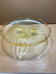 Vintage Yellow Depression Glass Footed Platter Plate Lancaster (?)