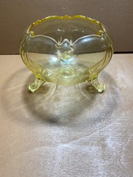 Vintage Yellow Depression Glass Footed Candy Dish Bowl Lancaster (?)