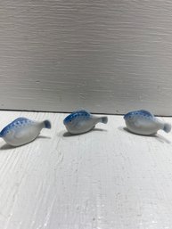 Set Of 3 Japanese Fish Trinket Decor Porcelain (?)
