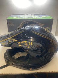 Size XL Off Road Motorcycle Helmet Black, Gold, And Grey