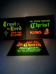 Set Of 3 Vintage Religious Black Light Signs