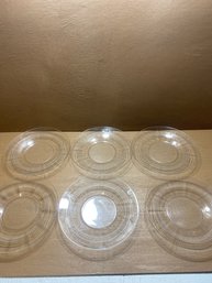 Set Of 6 Clear Etched Glass 6' Dessert Plates