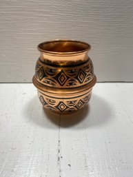 Tribal Print Trinket Dish Bowl Copper Or Brass (?)