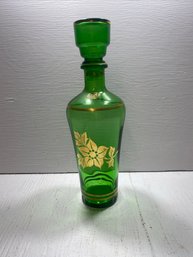 Vintage Green And Gold Made In Italy Gilded Floral Decanter