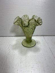 Small Ruffled Green Hobnail Vase Depression Glass (?)