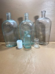 Lot Of 6 Old Glass Bottles In Various Sizes