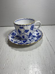Colonel Spode England Bone China White And Blue Floral Tea Cup And Saucer