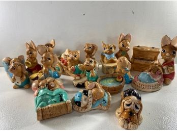 Lot Of 17 Pendelfin Made In England Rabbits And Dog