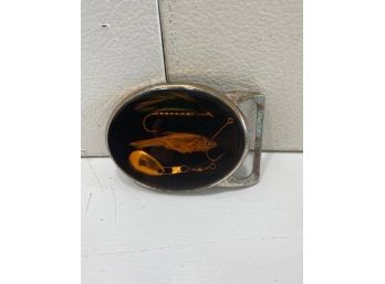 Fishing Belt Buckle With Fish Encased In Polyeurathane Curio