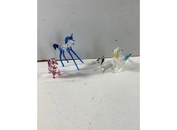 Lot Of 4 Hand Blown Glass Animal Figurines