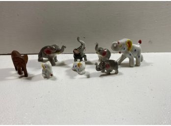 Vintage Lot Of 8 Porcelain, Bone China, Wood Elephant Figurines