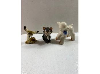 Vintage Lot Of 3 Lamb,Cat, And Deer Made In JapanKorea Figurines