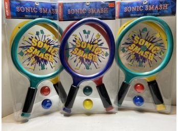 Lot Of 3 Sonic Smash Game Paddles And Balls