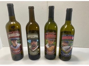 Set Of Four Along All Cellars Collectible Baseball Wine Bottles