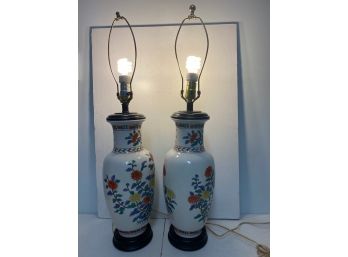 Lot Of 2 Japanese Floral Lamps