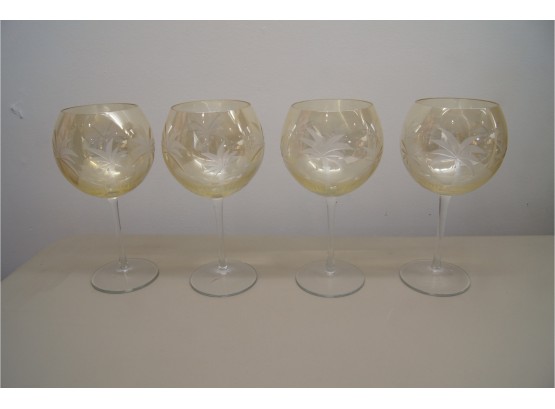 Lot Of 4 Wide Mouth Palm Tree Wine Glasses