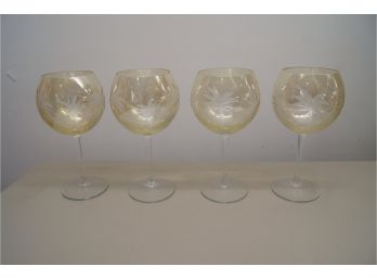 Lot Of 4 Wide Mouth Palm Tree Wine Glasses