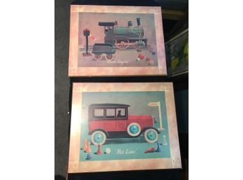 'Red Limo' & 'Green Engine' Wood Mounted Prints