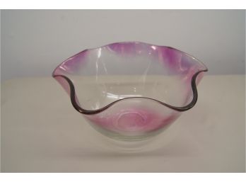 Pink Tinted Ruffle Edge Glass Serving Bowl