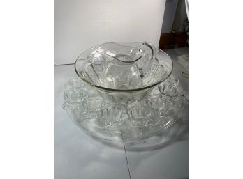 Glass Punch Bowl, Pitcher, And Underplate
