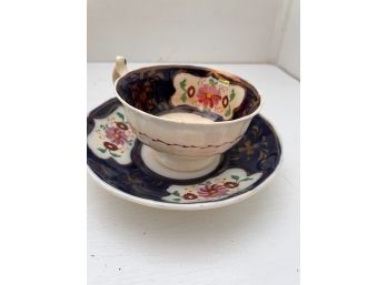 Antique Blue Floral Teacup & Saucer