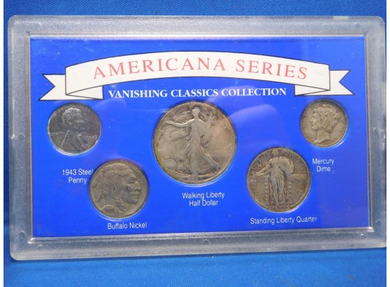 5 Coin US Americana Set Walking Liberty Half Dollar Buffalo Nickel  Standing Liberty Quarter Mercury Dime