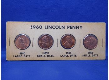 4 1960 D & 1960 P US Lincoln Memorial Cents Uncirculated (small Date & Large Date)