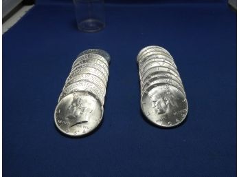 $10 Face Value 90% 1964 P Philadelphia & D Denver Silver Kennedy Half Dollars Uncirculated Roll