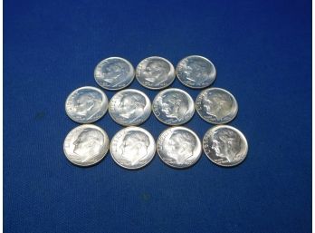 Lot Of 11 US 90 Percent  Silver Uncirculated Roosevelt Dimes