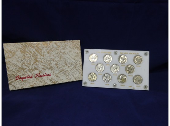 Complete Silver War Time Nickel Set Uncriculated 1942 - 1945 11 Coins Capitol Plastics Holder