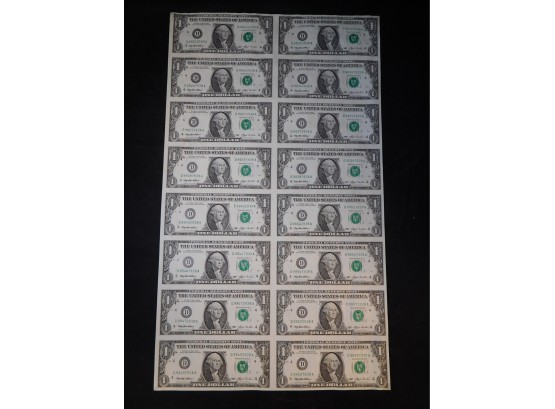 Lot Of 16 US Uncut 1993 Small Size Federal Reserve Notes