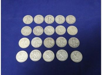 $10 Face Value Roll Of 20 Mixed Date & Mint Mark Walking Liberty Silver Half Dollars