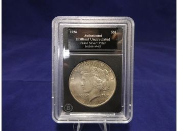 1924 US Silver Peace Dollar Uncirculated Hard Slab Like Holder