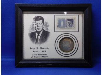 1964 US Silver Kennedy Half Dollar & Stamp Uncirculated