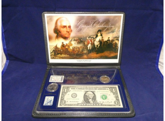 George Washington Coin Currency & Stamp Set 2 Coins $1 One Dollar Bill 2 Stamps